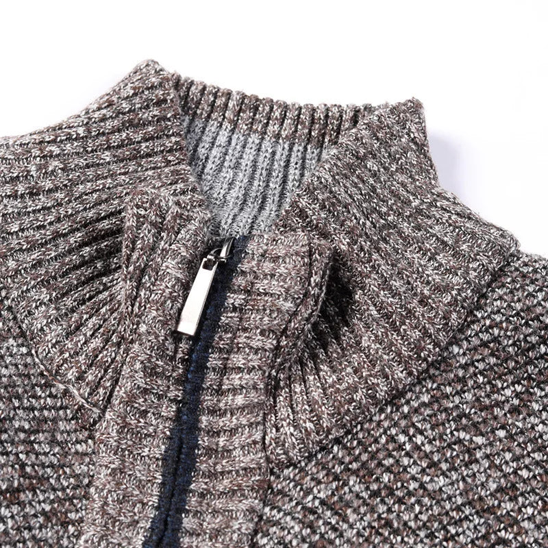 Cardigan Masculino De Tricô Forrado Peluciado Com Zíper