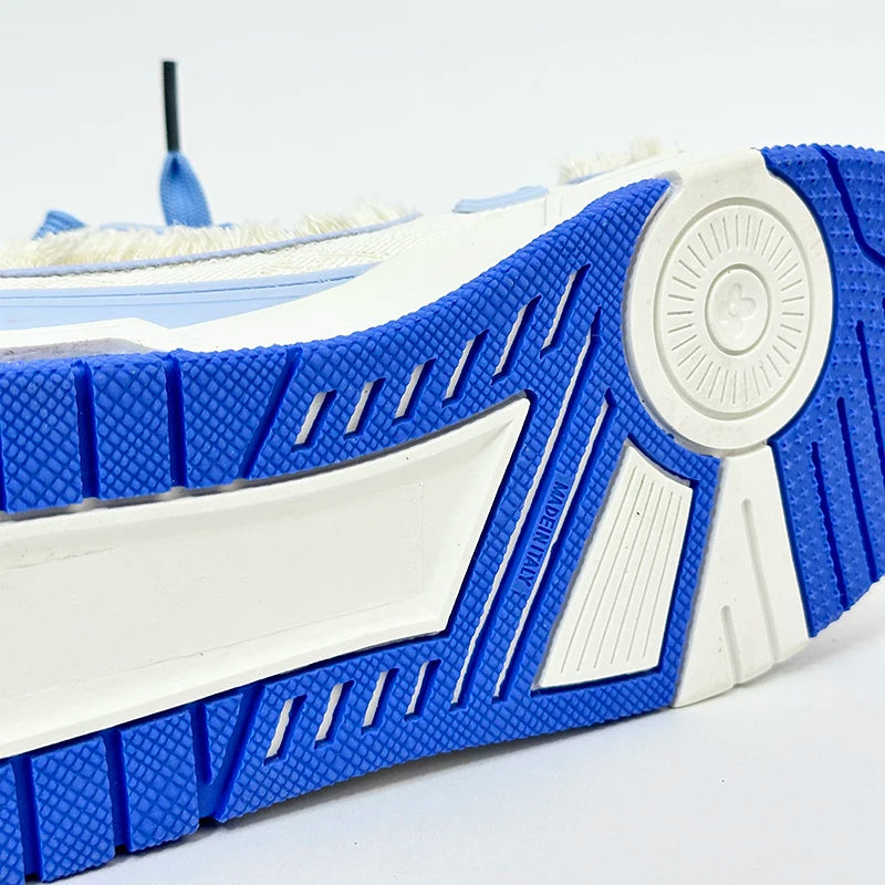 Tênis Chunky Casual Shred Unissex Desfiado Lona Azul e Branco