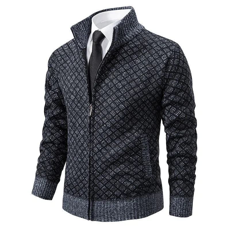 Cardigan Masculino Texturizado com Zíper Frontal Gola Alta