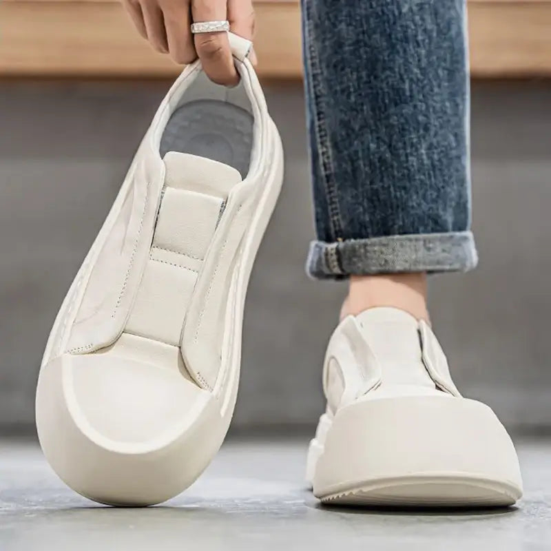 Tênis Slip-On Masculino Casual Plataforma Sola Alta Tratorada Couro Block