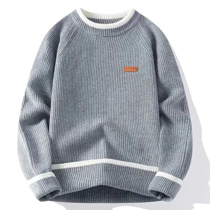 Suéter Masculino de Tricô Canelado Manga Raglan Gola Média