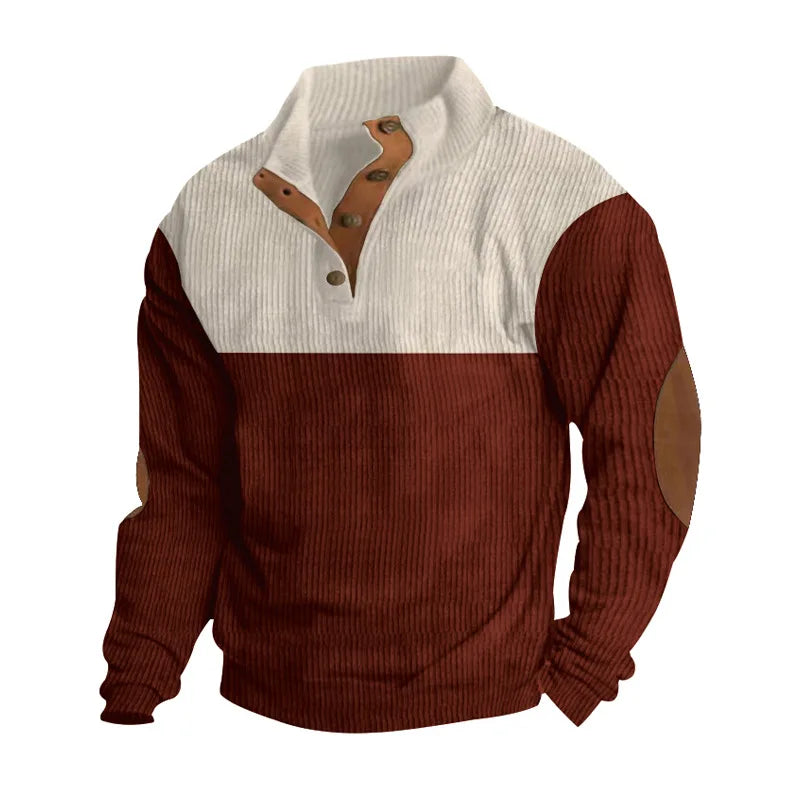 Blusa de Frio Masculina Tricô Bicolor com Botões