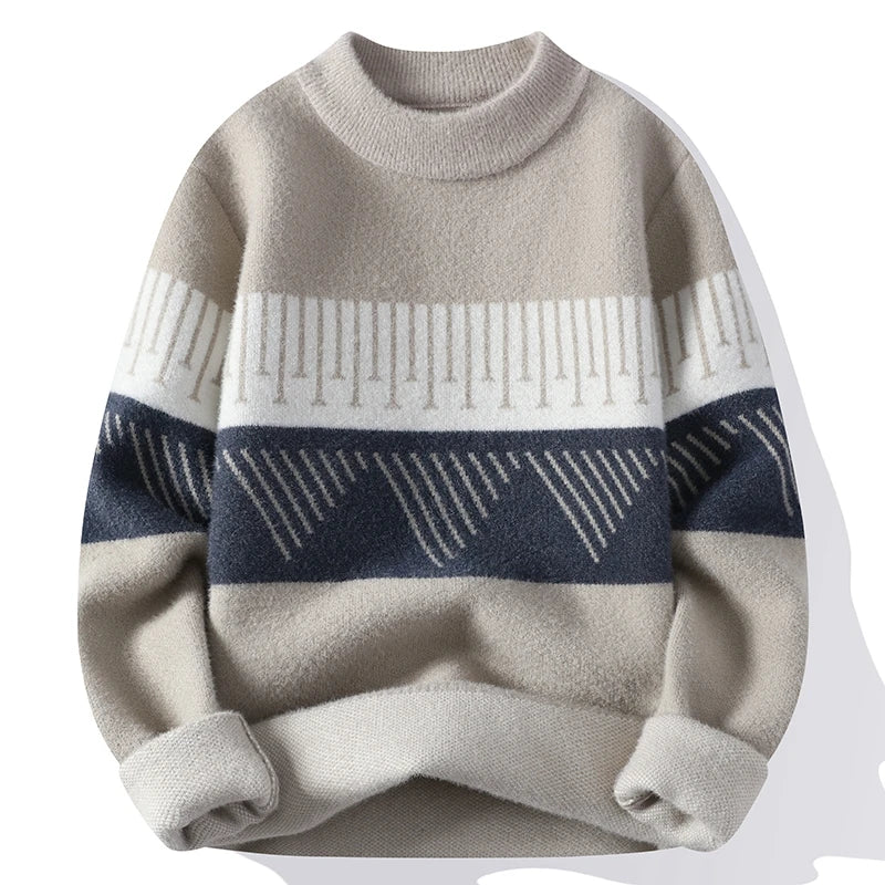 Suéter Masculino de Tricô Geométrico Blusão de Frio Jacquard