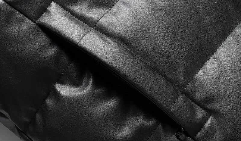Jaqueta Masculina Puffer de Couro com Gola de Pelúcia