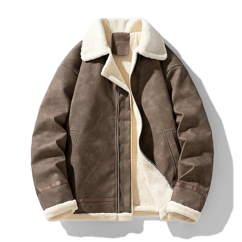 Jaqueta Aviador Masculina Suede Forrada Pelúcia Sherpa Inverno