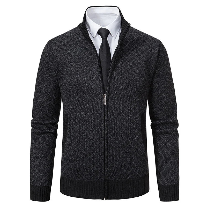 Cardigan Masculino Texturizado com Zíper Frontal Gola Alta