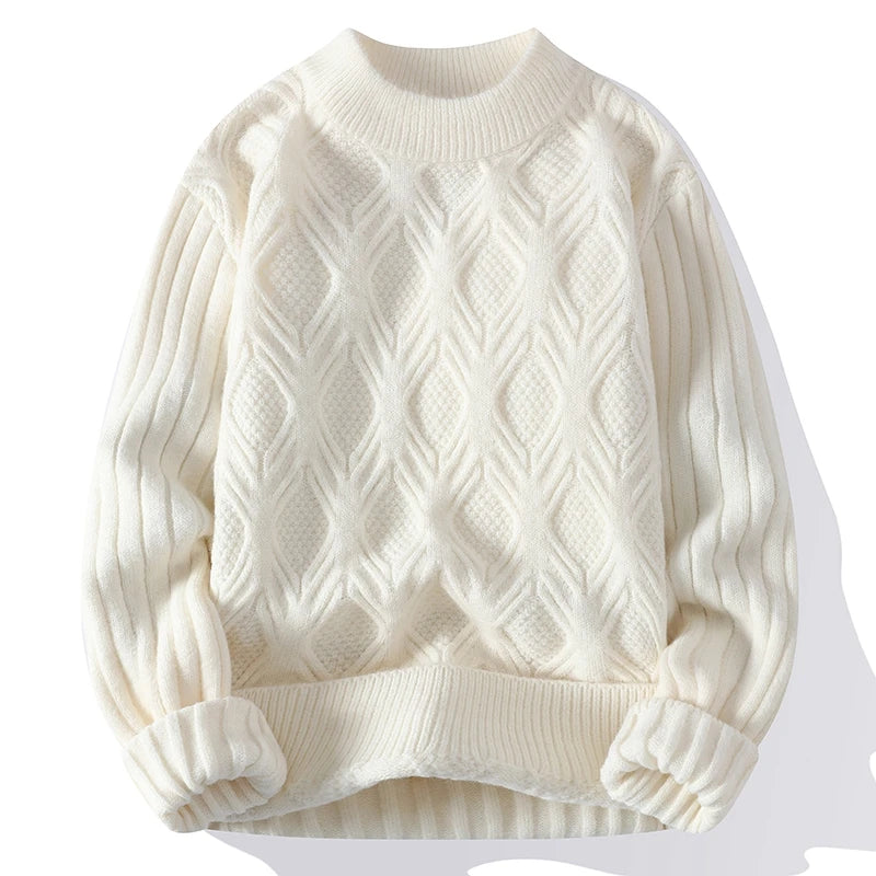 Suéter Masculino Tricô Trançado Gola Redonda Blusa de Frio