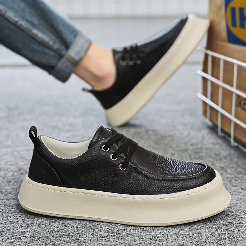 Tênis Masculino Casual Plataforma de Couro Oxford Off