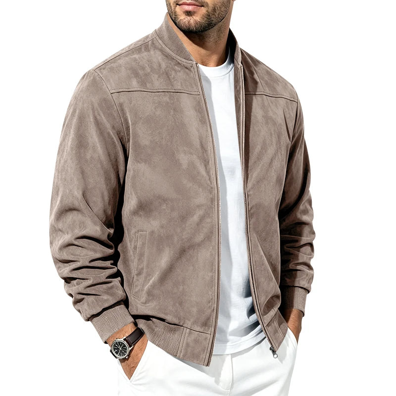 Jaqueta Bomber Masculina em Suede Casual com Zíper