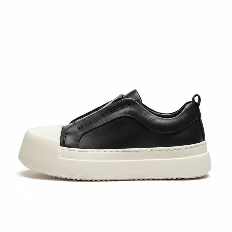 Tênis Slip-On Masculino Casual Plataforma Sola Alta Tratorada Couro Block