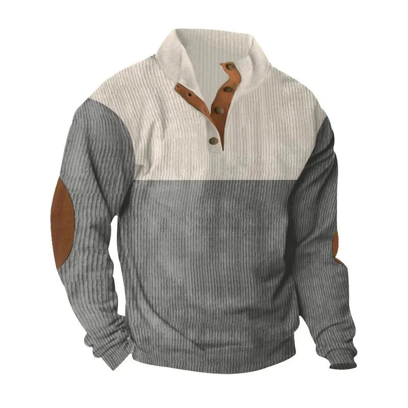 Blusa de Frio Masculina Tricô Bicolor com Botões