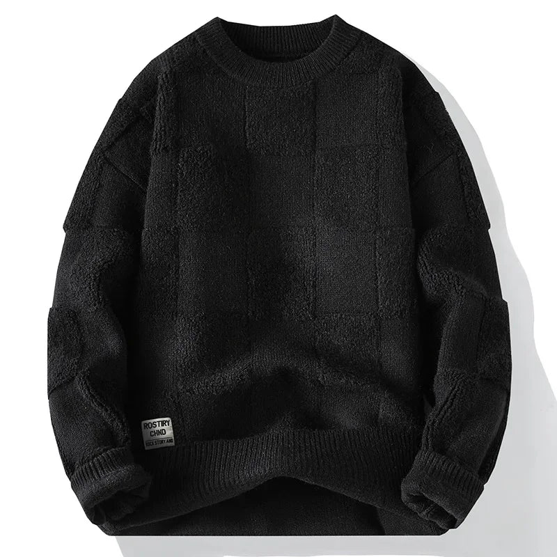 Blusa de Frio Masculina de Tricô Grosso Quadriculado