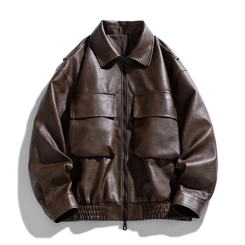 Jaqueta Bomber Masculina Couro Sintético Oversized Vintage
