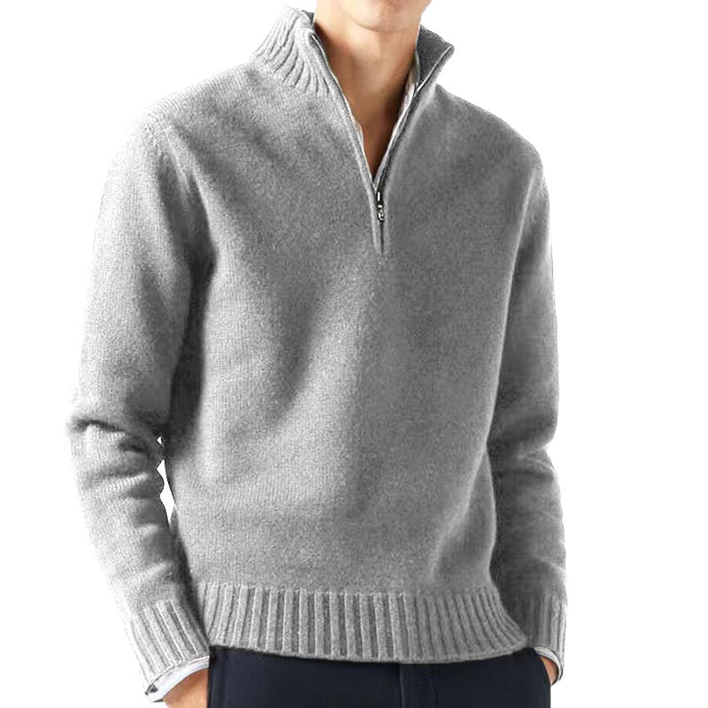 Blusa De Frio Masculina Suéter Gola Alta De Lã Com Zíper Na Gola