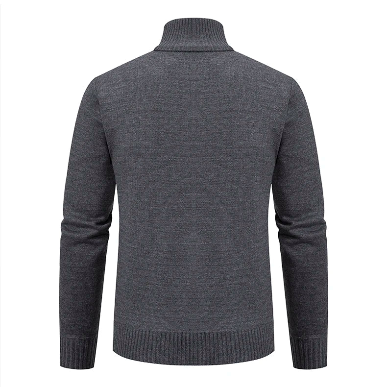 Cardigan Masculino Tricô com Zíper e Gola Alta Elegante