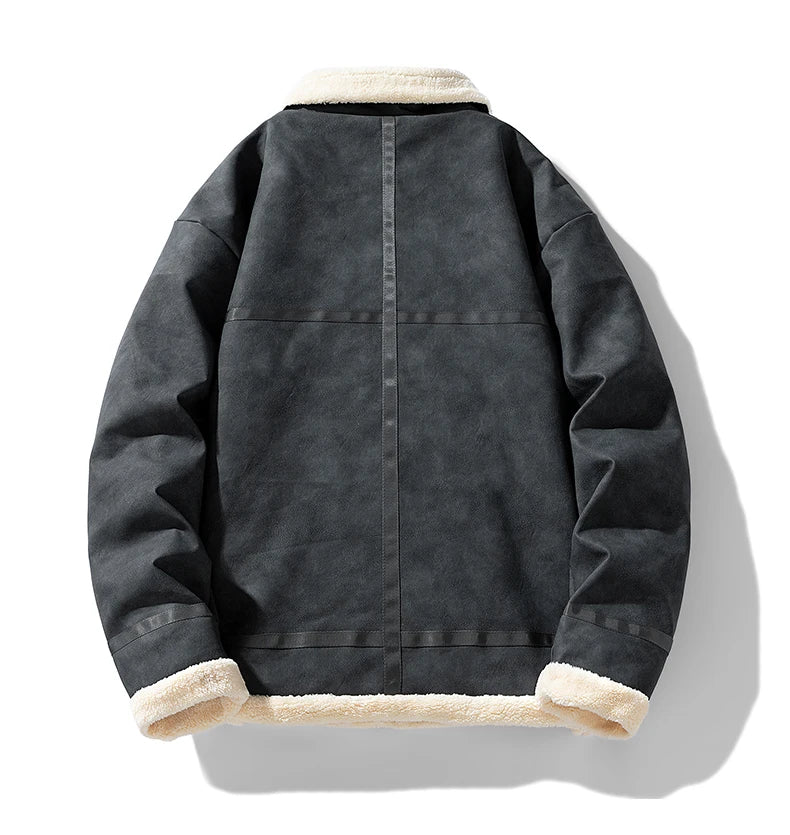 Jaqueta Aviador Masculina Suede Forrada Pelúcia Sherpa Inverno
