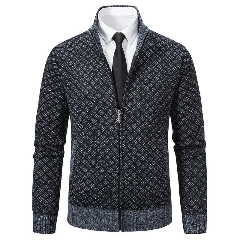 Cardigan Masculino Texturizado com Zíper Frontal Gola Alta