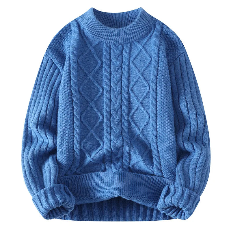 Suéter Masculino de Tricot Trabalhado Tranças Oversized