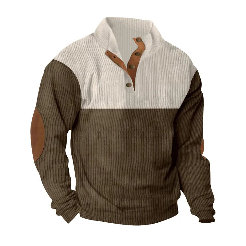 Blusa de Frio Masculina Tricô Bicolor com Botões