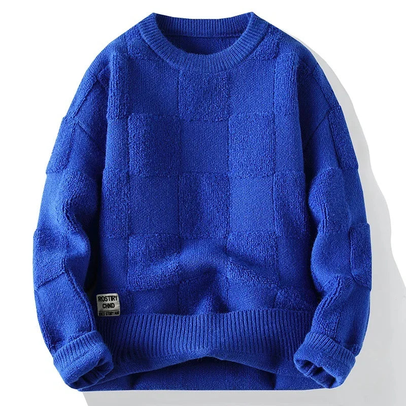 Blusa de Frio Masculina de Tricô Grosso Quadriculado