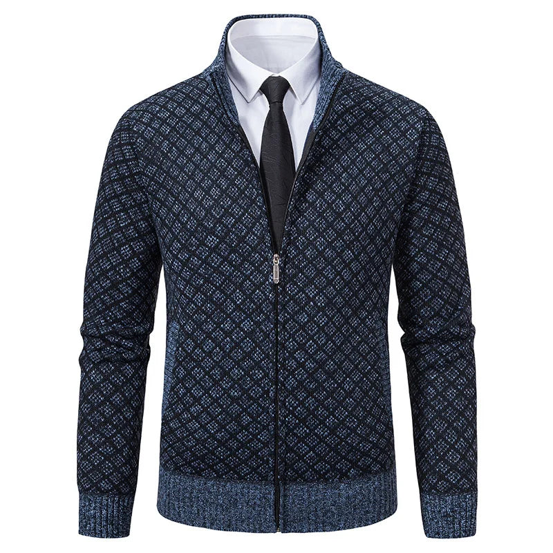 Cardigan Masculino Texturizado com Zíper Frontal Gola Alta