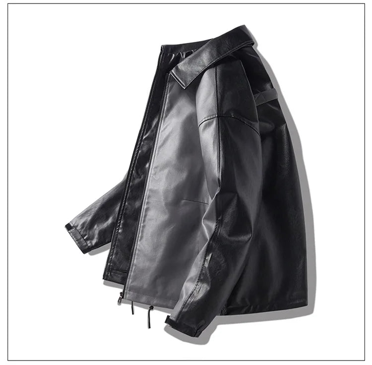 Jaqueta Masculina Couro PU Bicolor Oversized Streetwear Split