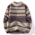 Suéter Masculino de Tricô Estampa Fair Isle Jacquard Gola Redonda