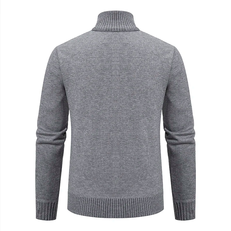Cardigan Masculino Tricô com Zíper e Gola Alta Elegante