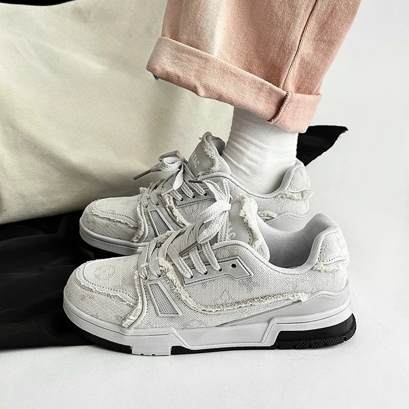 Tênis Chunky Casual Shred Unissex Desfiado Lona Azul e Branco