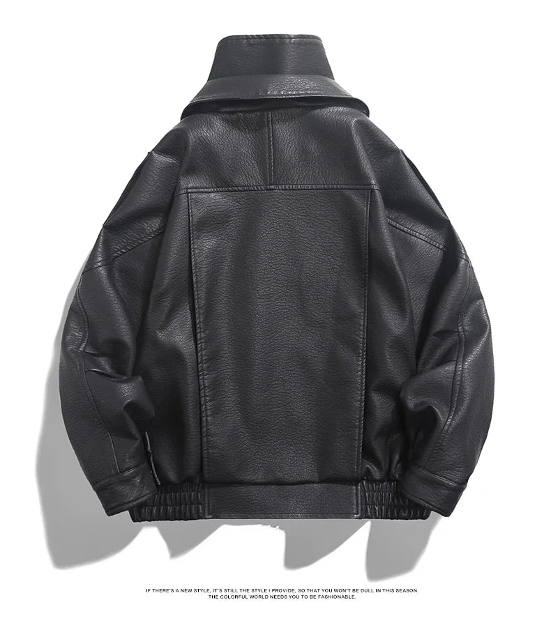 Jaqueta de Couro Oversized Masculina Streetwear