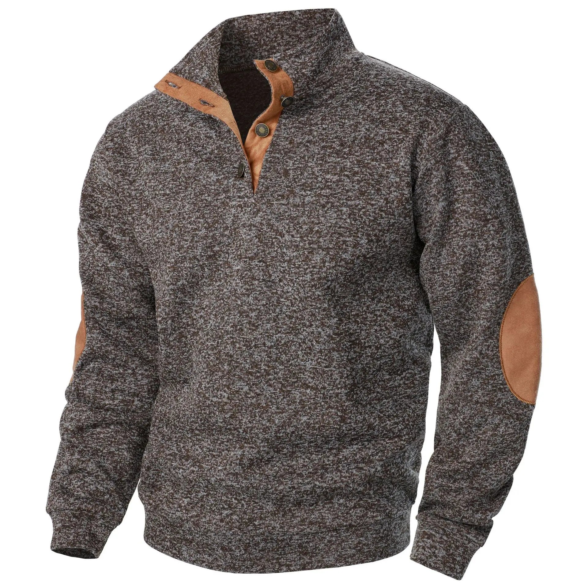 Blusa De Frio Masculina Suéter Com Gola De Botões E Cotoveleira