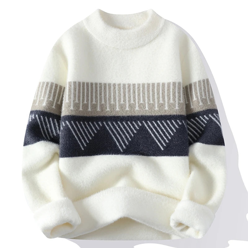 Suéter Masculino de Tricô Geométrico Blusão de Frio Jacquard