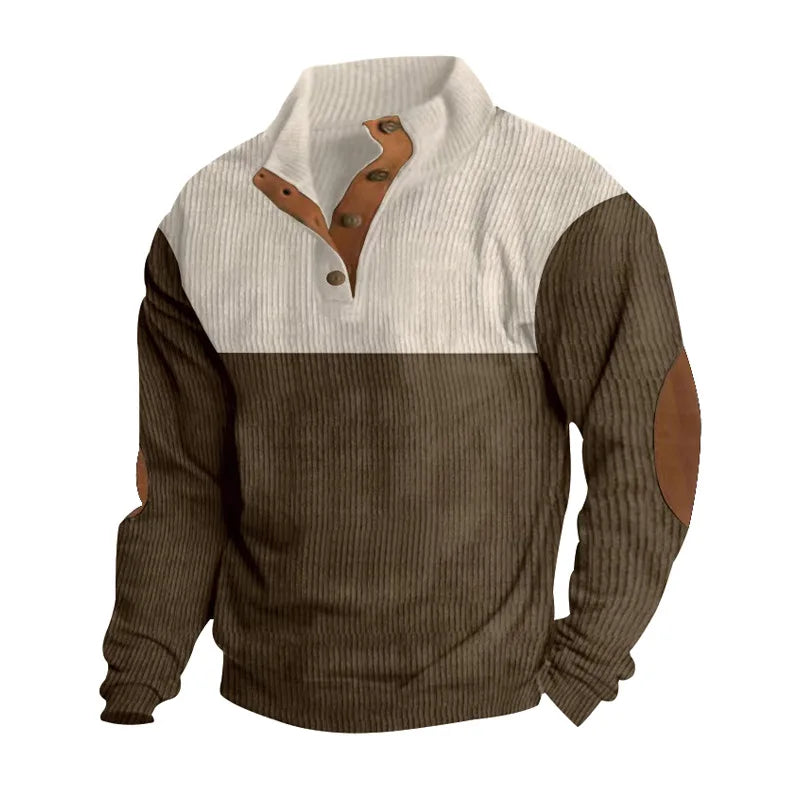 Blusa de Frio Masculina Tricô Bicolor com Botões
