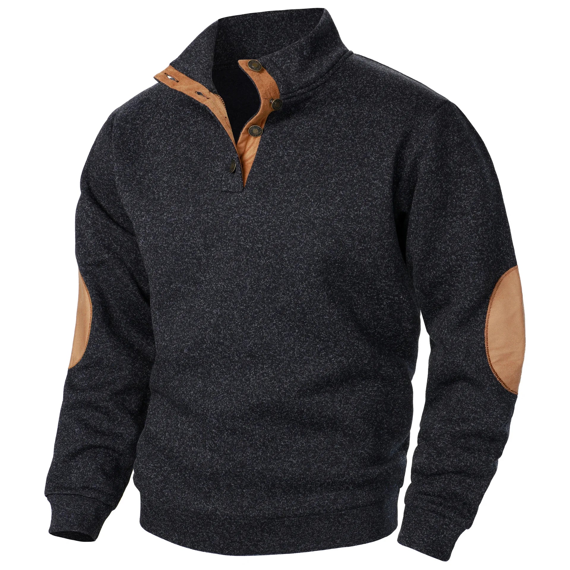 Blusa De Frio Masculina Suéter Com Gola De Botões E Cotoveleira