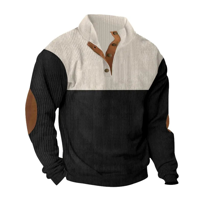 Blusa de Frio Masculina Tricô Bicolor com Botões