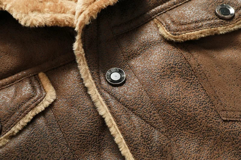 Jaqueta Masculina Camurça Forrada Com Pelúcia Alpaca Gola Polo
