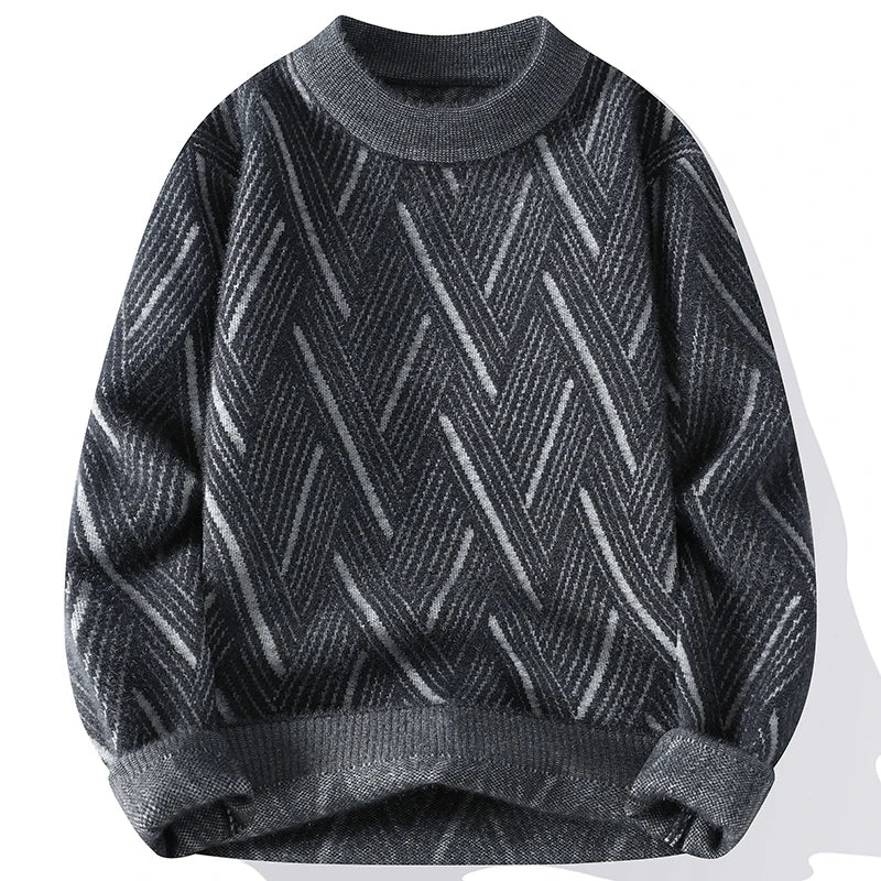 Blusa de Frio Masculina Tricô Grosso Jacquard Ziguezague
