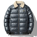 Jaqueta Masculina Puffer de Couro com Gola de Pelúcia