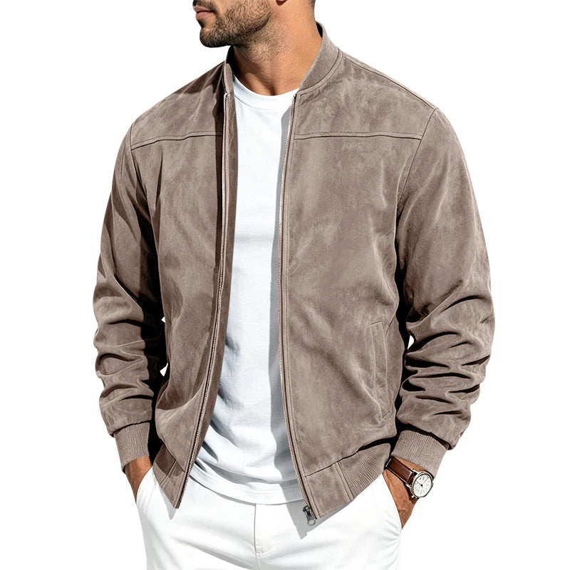 Jaqueta Bomber Masculina em Suede Casual com Zíper