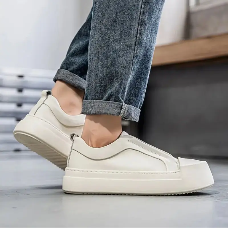 Tênis Slip-On Masculino Casual Plataforma Sola Alta Tratorada Couro Block