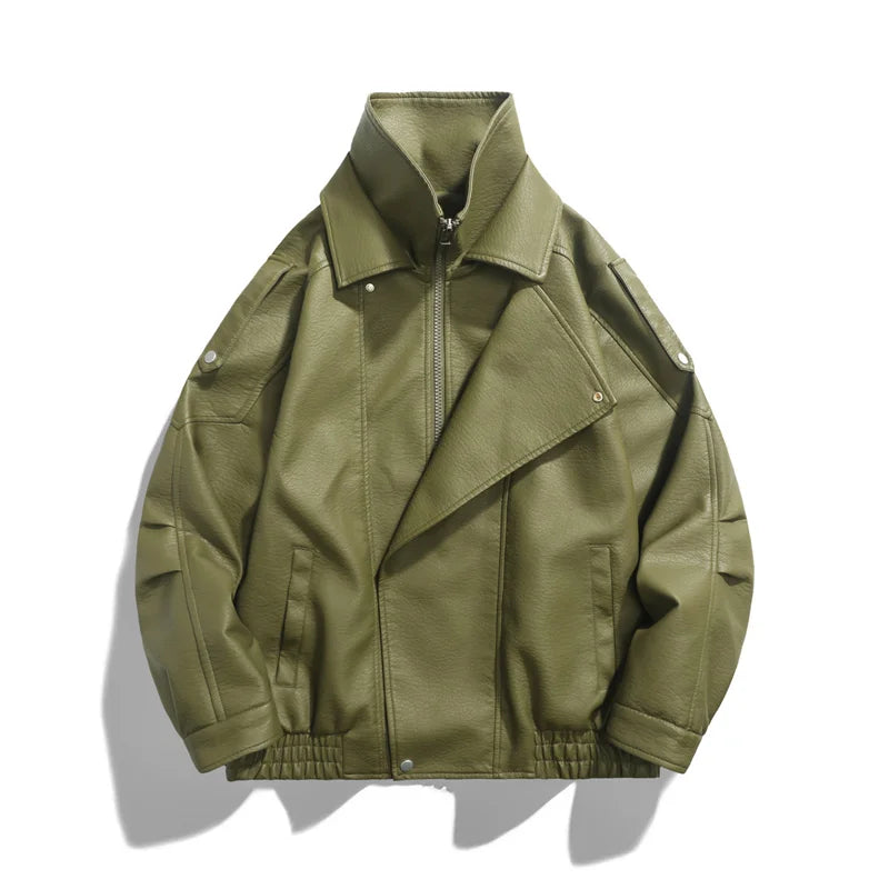 Jaqueta de Couro Oversized Masculina Streetwear