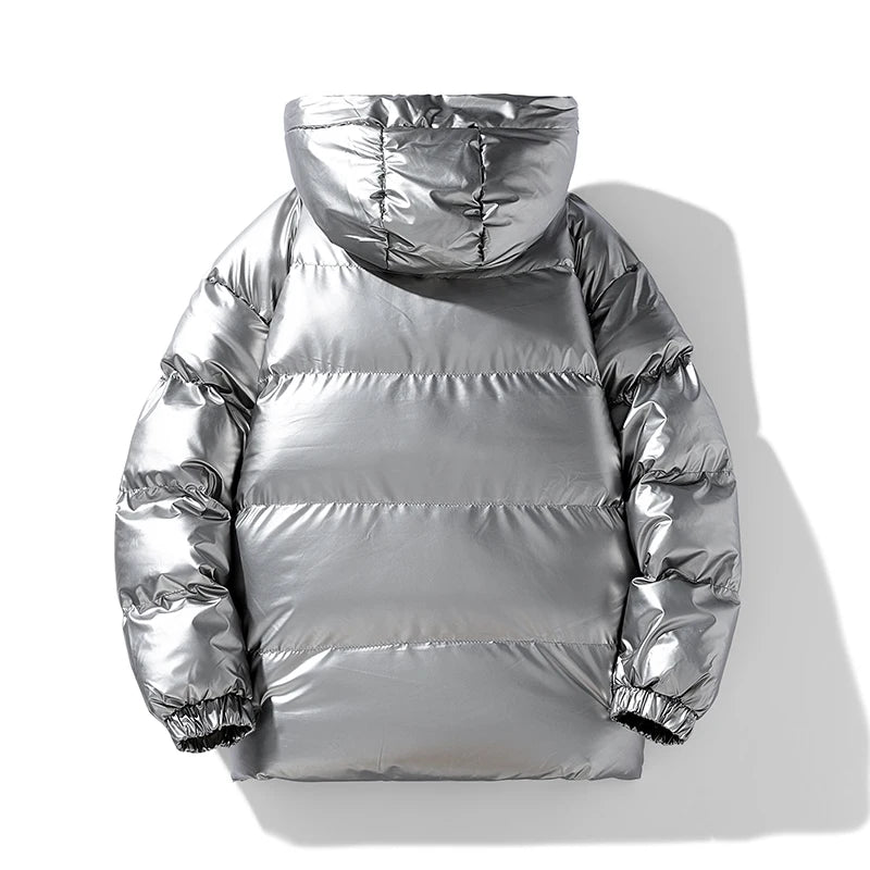 Jaqueta Masculina Puffer Brilhante com Capuz Oversized Glossy Black