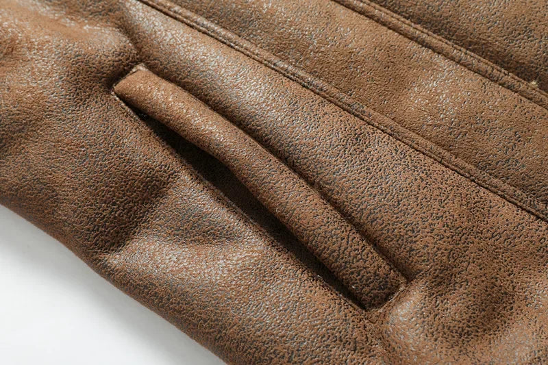 Jaqueta Masculina Camurça Forrada Com Pelúcia Alpaca Gola Polo