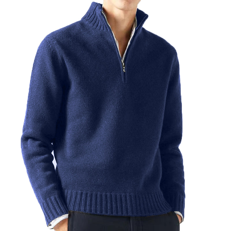 Blusa De Frio Masculina Suéter Gola Alta De Lã Com Zíper Na Gola
