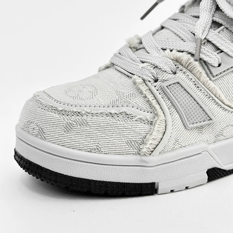 Tênis Chunky Casual Shred Unissex Desfiado Lona Azul e Branco