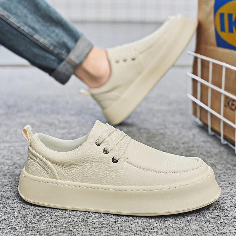 Tênis Masculino Casual Plataforma de Couro Oxford Off