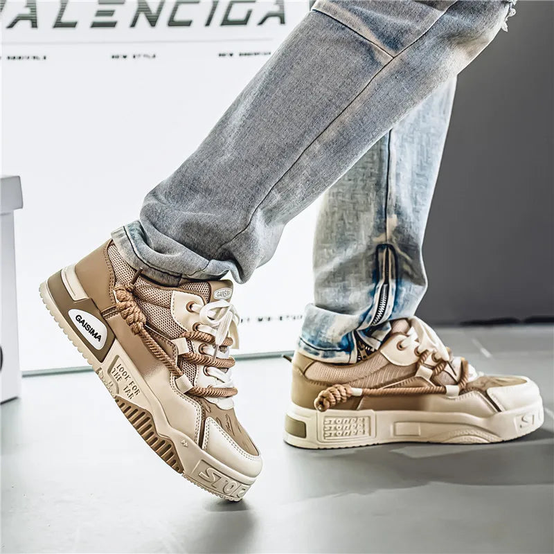 Tênis Masculino Chunky Plataforma Skate com Cadarço de Corda