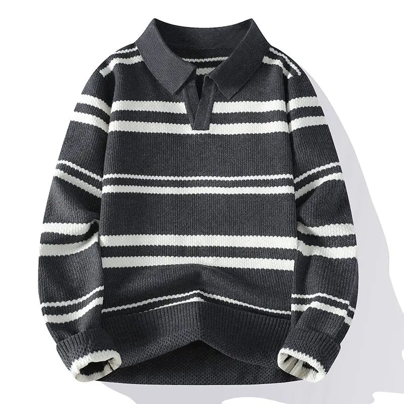 Suéter Masculino de Tricô Gola Polo Listrada