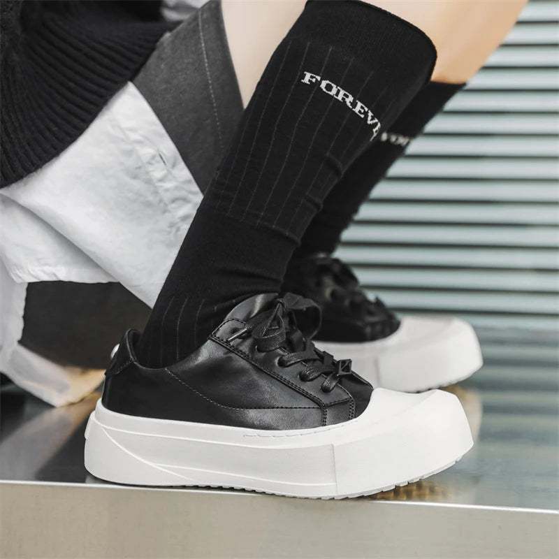 Tênis Skate Masculino Plataforma Couro Sola Alta Rebel