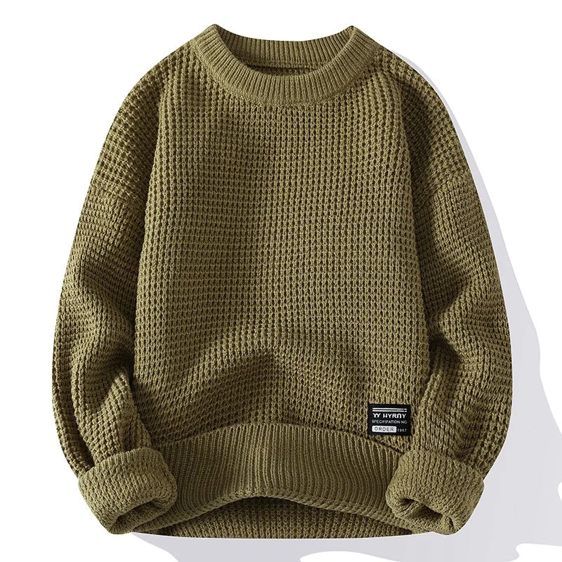 Blusa de Frio Urban Masculina de Tricô Grosso Texturizado Gola Redonda
